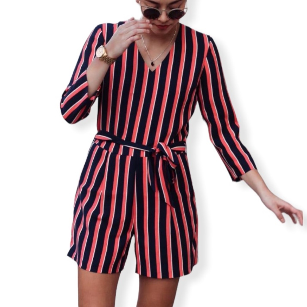 Banana Republic Striped 3/4-Sleeve Romper / Size 6